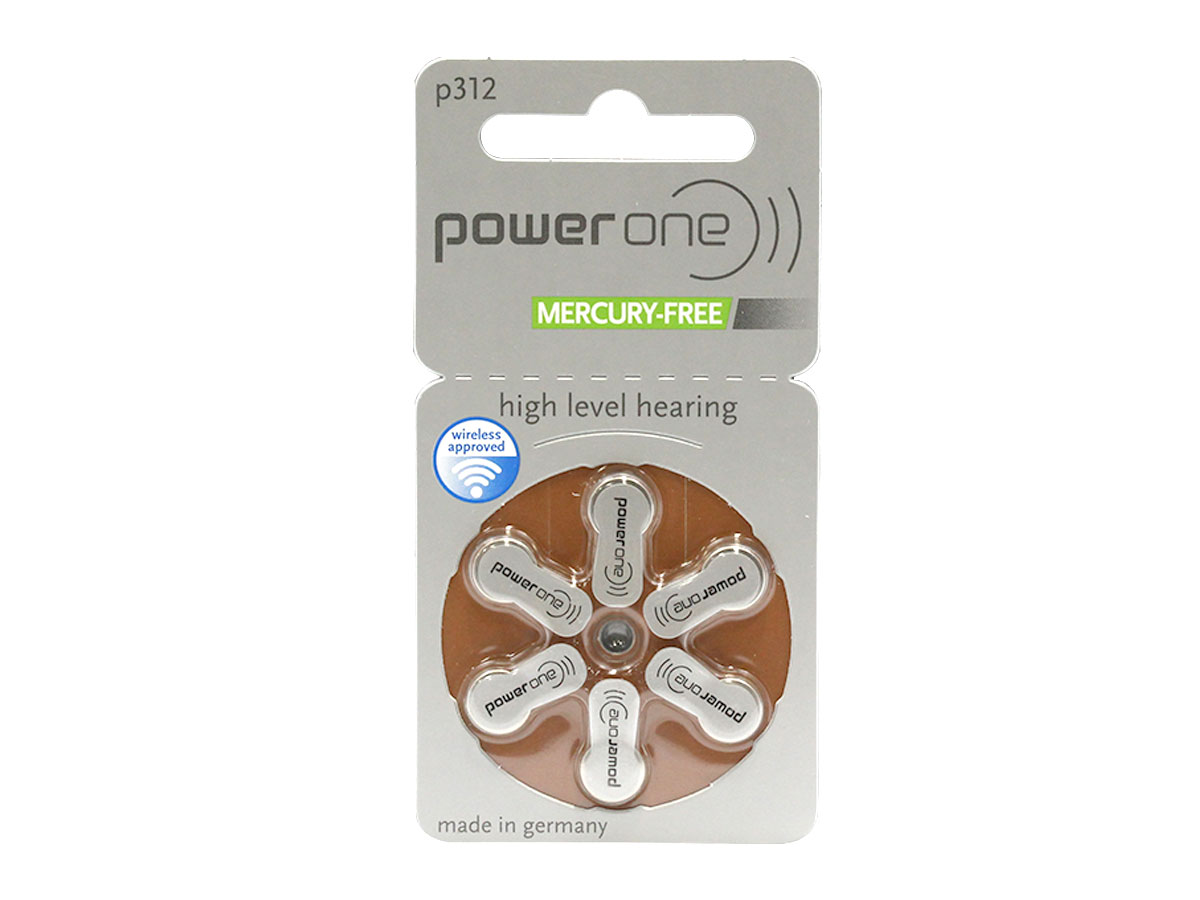 PowerOne 312 Zinc Air Hearing Aid Batteries - 6 Pack