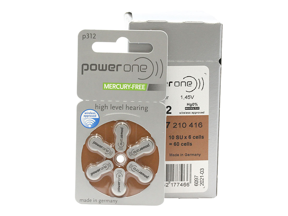 PowerOne 312 Zinc Air Hearing Aid Batteries - 6 Pack
