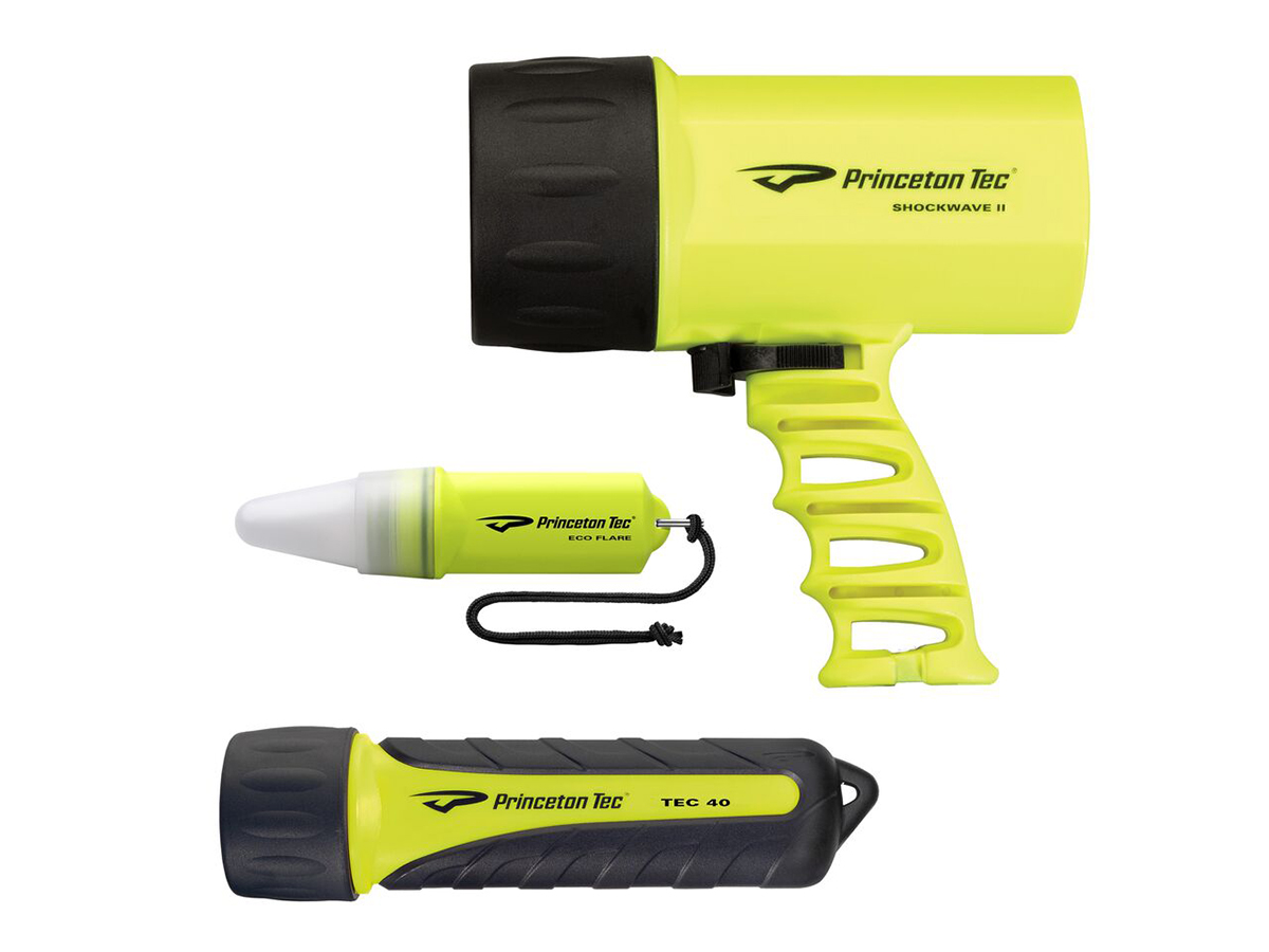Princeton Tec Tropic Pack with Shockwave II, TEC 40, and Eco Flare Flashlights Neon Yellow