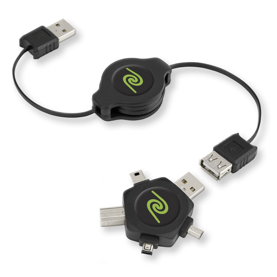 ReTrak Retractable USB 2.0 Cable with Multi-Tip Star Adapter Attachment